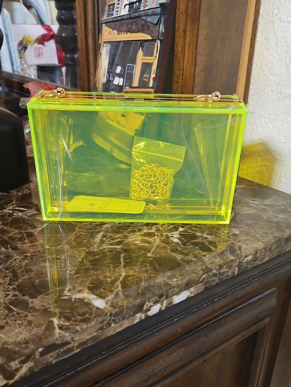 New Neon Yellow Transparent Acrylic Box Clutch